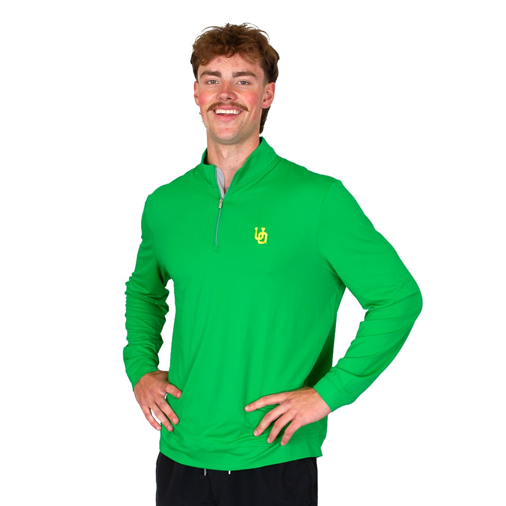 Interlocking UO, Green, Pullover, Nylon, Men, Johnny-O, Dri-Release, Stretch, 1/4-zip, Sweatshirt, 942935